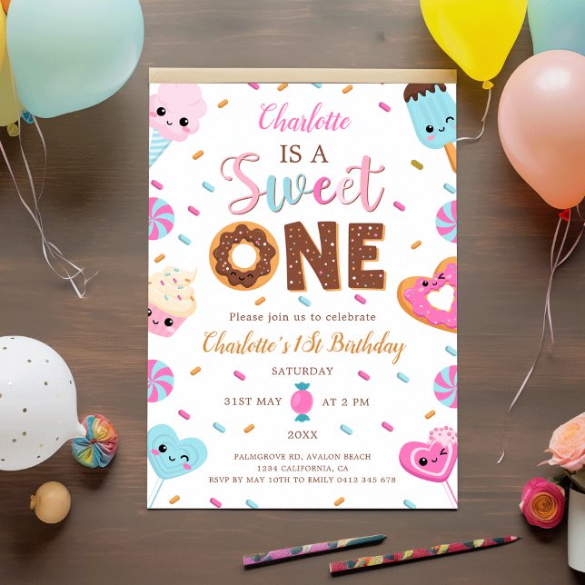 Invitación Dulce Un Cumpleaños Donut Candy Primer Cumpleaños (Sweet One Birthday Donut Candy 1St Birthday Invitation)