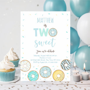 Invitación Dulce Un Donut Azul Primer Cumpleaños