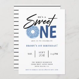 Invitación Dulce un donut azul Primer Fiesta de cumpleaños