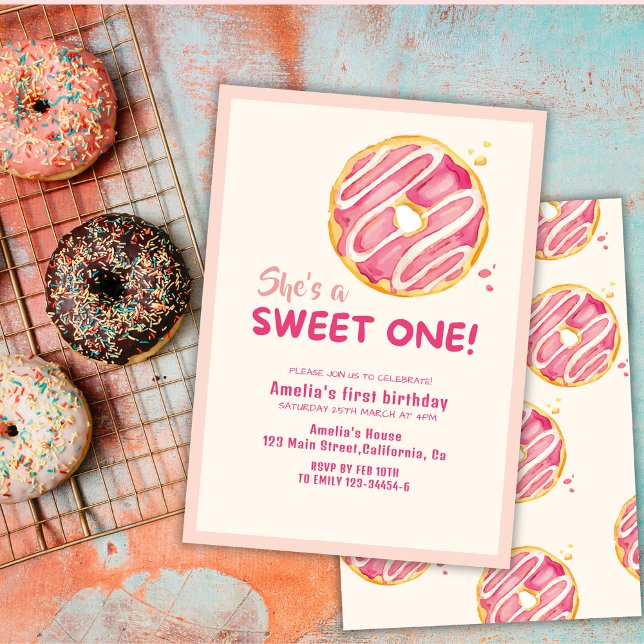 Invitación Dulce un donut chica rosa primer cumpleaños (Subido por el creador)