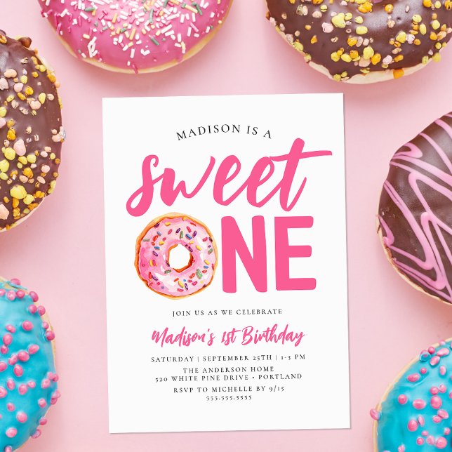 Invitación Dulce un donut rosado Primer cumpleaños (Subido por el creador)