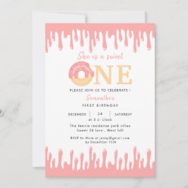 Invitación Dulce un donut rosado Primer cumpleaños