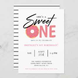 Invitación Dulce un donut rosado Primer Fiesta de cumpleaños