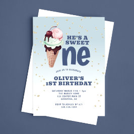 Invitación Dulce Un Helado Azul Primer Cumpleaños