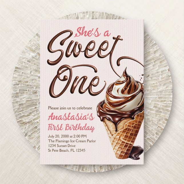 Invitación Dulce Un Helado Chicas Primer Cumpleaños (Subido por el creador)