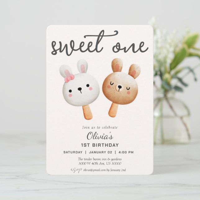 Invitación Dulce un helado primer cumpleaños (Anverso de pie)