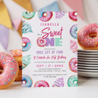 Invitación Dulce un lindo Chica de Doughnut Primer Fiesta de 