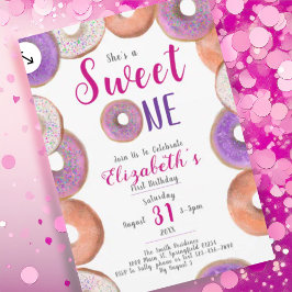 Invitación Dulce un lindo donut Chica rosa primer Fiesta de c