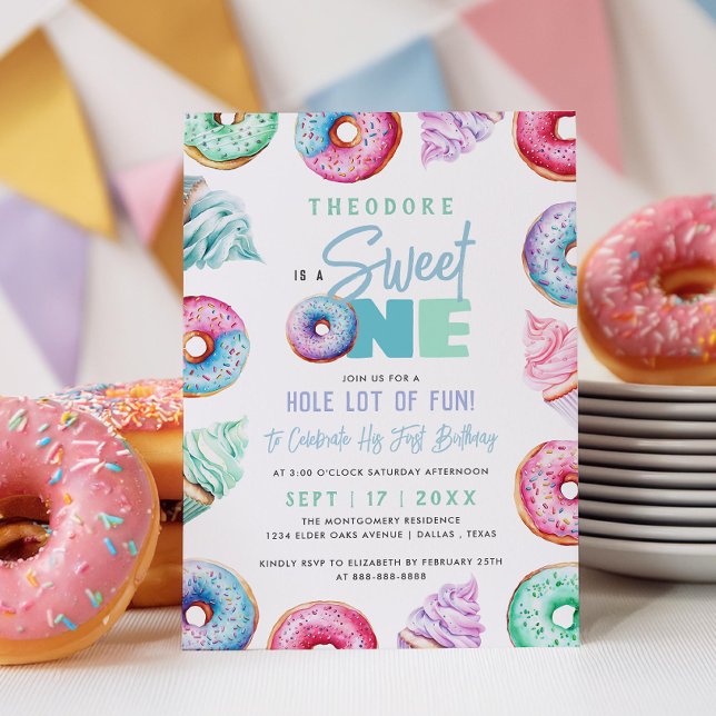 Invitación Dulce un lindo Doughnut Boy Fiesta de cumpleaños (Subido por el creador)