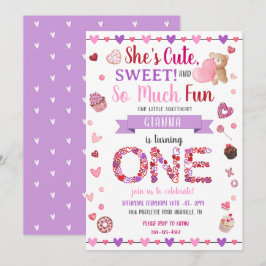 Invitación Dulce un morado primer cumpleaños de San Valentín
