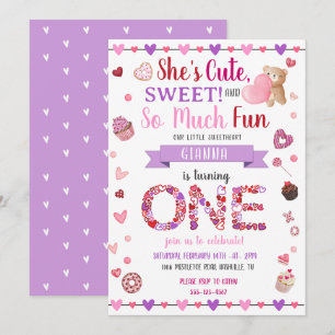 Invitación Dulce un morado primer cumpleaños de San Valentín