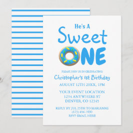 Invitación Dulce un niño de donut azul primer cumpleaños