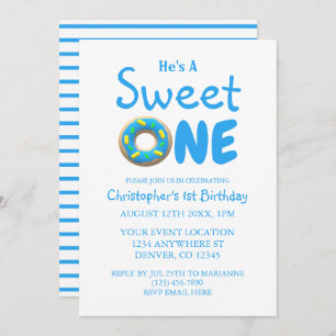 Invitación Dulce un niño de donut azul primer cumpleaños