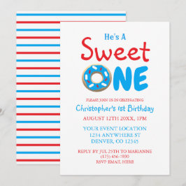 Invitación Dulce un niño de donut azul primer cumpleaños