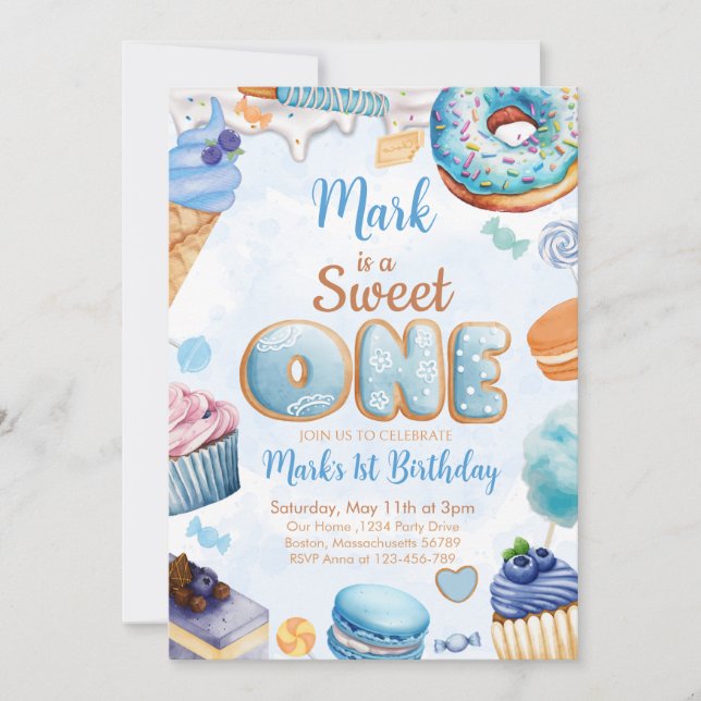 Invitación Dulce un niño de primer cumpleaños (Anverso)