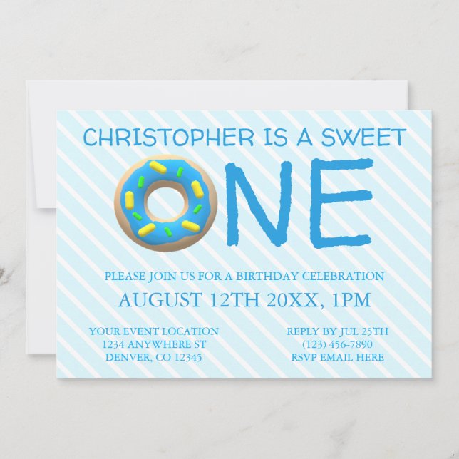 Invitación Dulce un niño donut primer cumpleaños (Anverso)