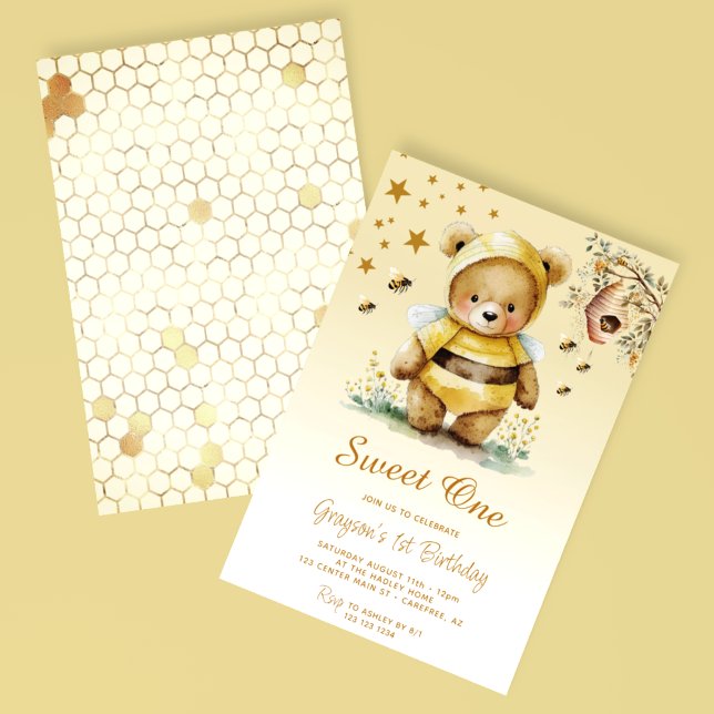 Invitación Dulce un oso de miel primer cumpleaños (Subido por el creador)