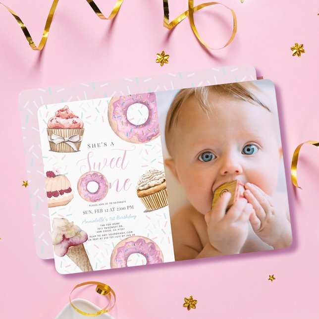 Invitación Dulce un pastel y Chica de Donuts. Foto del primer (Subido por el creador)