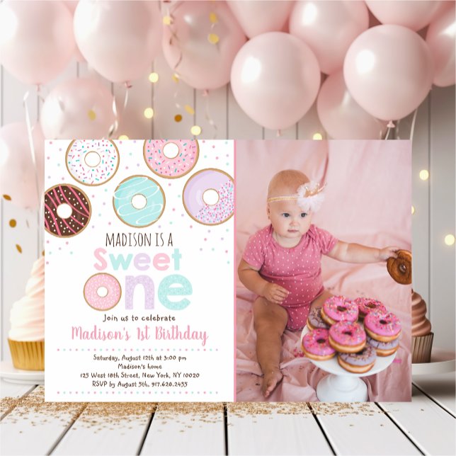 Invitación Dulce Un Rosa Donut Primer Cumpleaños (Subido por el creador)