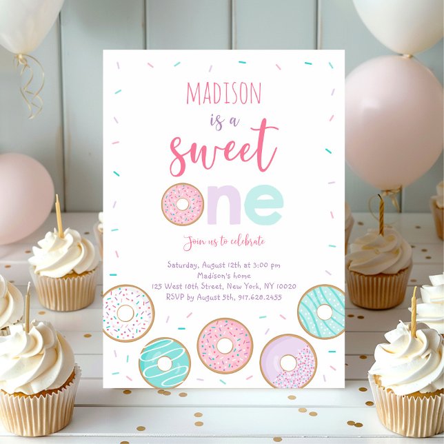 Invitación Dulce Un Rosa Donut Primer Cumpleaños (Subido por el creador)
