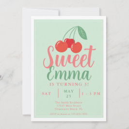 Invitación Dulce una cereza 3 de cumpleaños