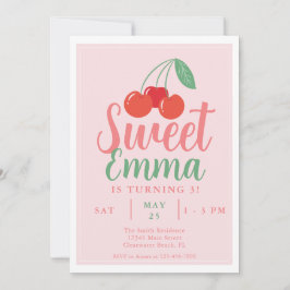 Invitación Dulce una cereza 3 de cumpleaños
