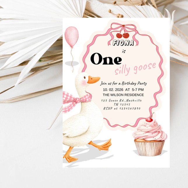 Invitación Dulce UNA Silly Goose Bebé Niña Cumpleaños 1º Fies (Subido por el creador)