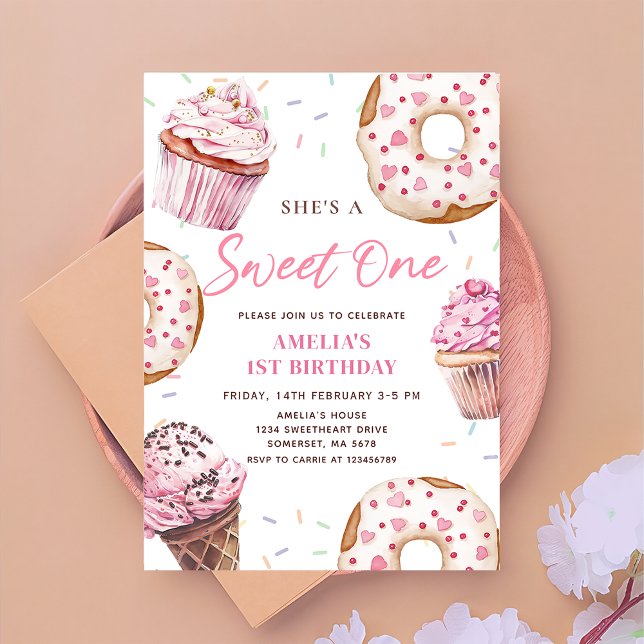 Invitación Dulce una tarta y donuts Primer cumpleaños (Subido por el creador)
