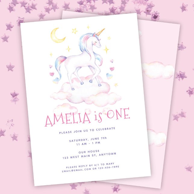 Invitación Dulce unicornio acuarela Pink Kids Cumpleaños (Subido por el creador)