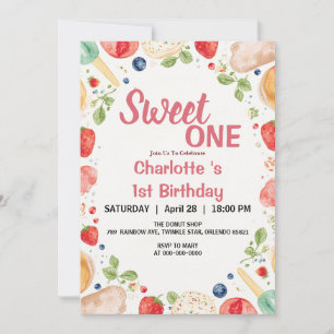 Invitación Dulce Uno Cumpleaños Fresa Donut Helado
