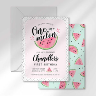 Invitación Dulce Uno en un Cumpleaños de Acuarela de Sandía 1