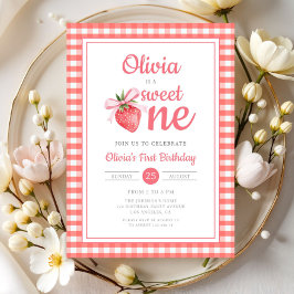 Invitación Dulce Uno Fresa 1er Cumpleaños