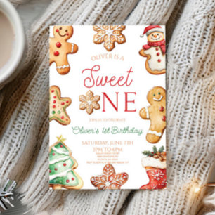 Invitación Dulce Uno Galleta de Jengibre Fiesta de Cumpleaños