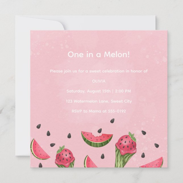 Invitación Dulce Uno Helado de Sandía Cumpleaños de Verano In (Anverso)