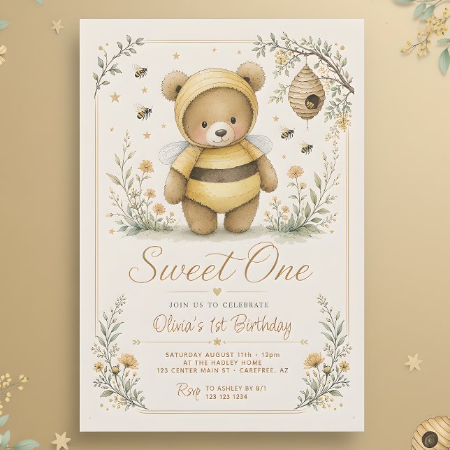 Invitación Dulce Uno Honey Bear 1er Cumpleaños (Subido por el creador)