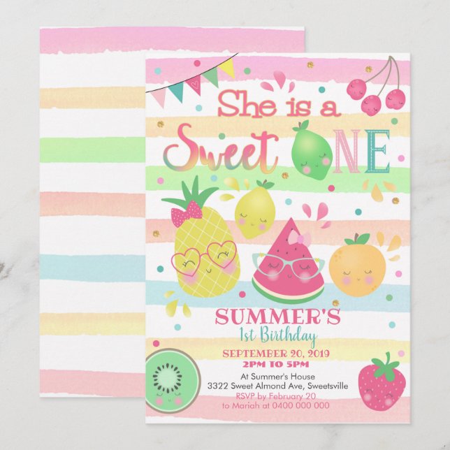 Invitación dulce uno - Invitación a la fruta (Anverso / Reverso)