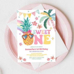 Invitación Dulce Uno Luau Piña Verano Cumpleaños 1er