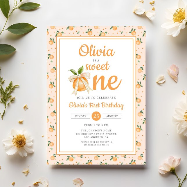 Invitación Dulce Uno Naranja Cítrico 1er Cumpleaños (Sweet One Orange Citrus 1st Birthday Invitation)
