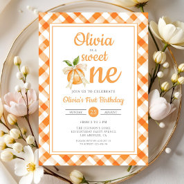 Invitación Dulce Uno Naranja Cítrico Cumpleaños 1