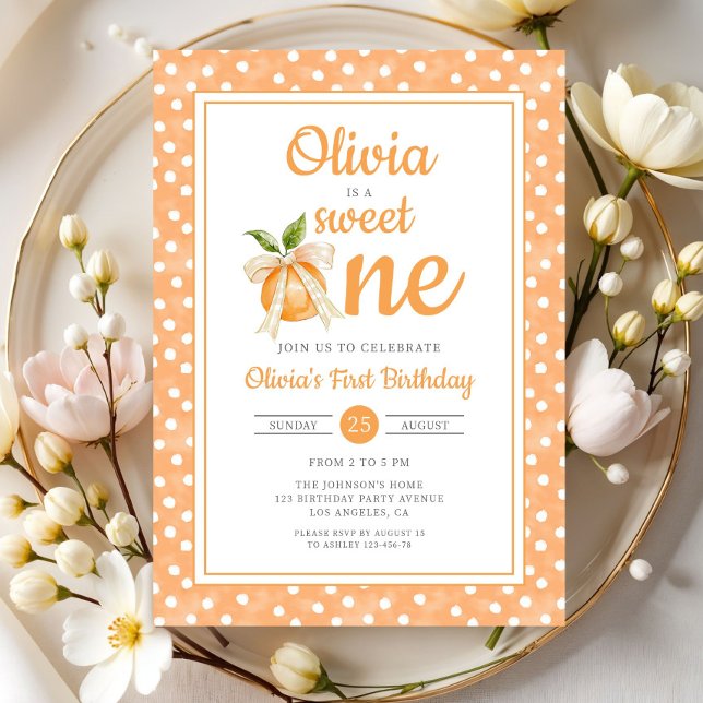 Invitación Dulce Uno Naranja Cítrico Cumpleaños 1 (Sweet One Orange Citrus 1st Birthday Invitation)