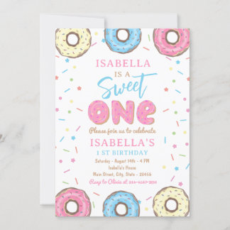 Invitación Dulce uno roce Donut primer Fiesta de cumpleaños