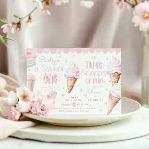 Invitación Dulce Uno Tres Schoops de Diversión Cumpleaños Con