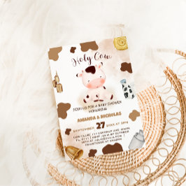 Invitación Dulce Vaca Ducha de Agua Bebé en Tono Neutro 