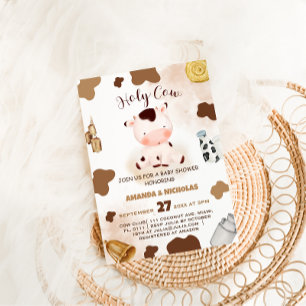 Invitación Dulce Vaca Ducha de Agua Bebé en Tono Neutro