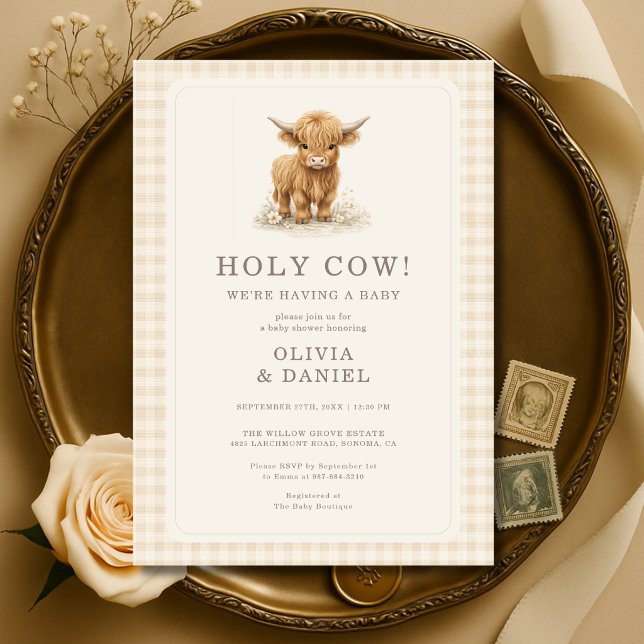 Invitación Dulce Vaca Ducha de Bebé a Cuadros para Parejas (Subido por el creador)