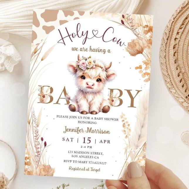 Invitación Dulce Vaca Ducha de Bebé Boho Sin Género (Subido por el creador)