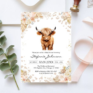 Invitación Dulce Vaca Fiesta Rosa Floral Vaquera Baby Shower