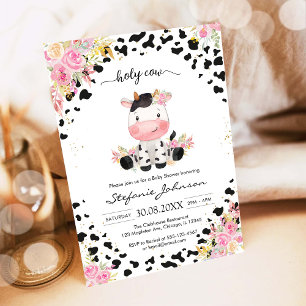 Invitación Dulce Vaca Fiesta Rosa Floral Vaquera Baby Shower