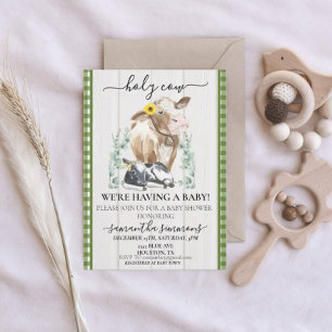 Invitación Dulce Vaca Sagrada Ternera Baby Shower Gingham Ver