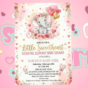 Invitación Dulce Valetín Elefante baby shower